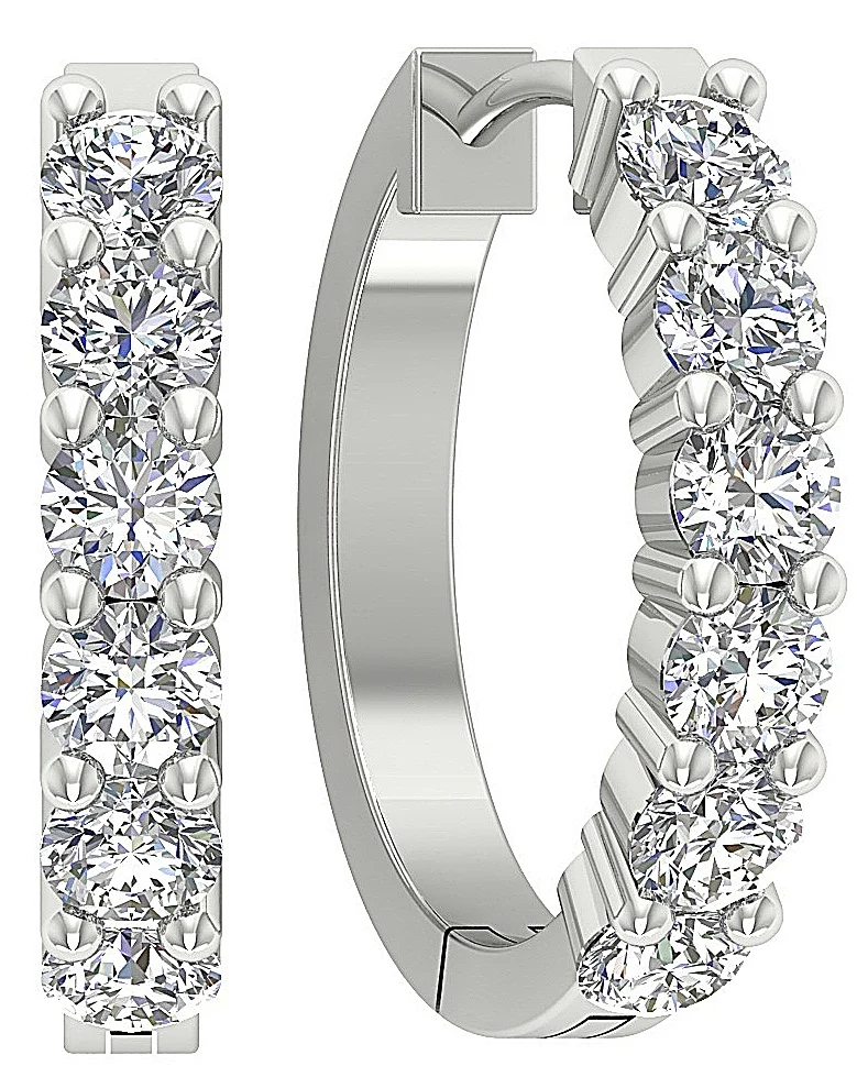 The Adriel Natural Diamond 14K Solid Rose Gold Hoop Earring Prong Setting - Image 3