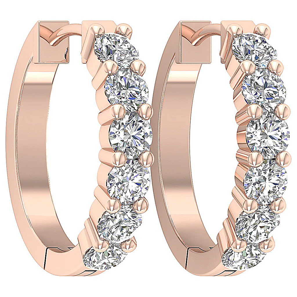 The Adriel Natural Diamond 14K Solid Rose Gold Hoop Earring Prong Setting - Image 9