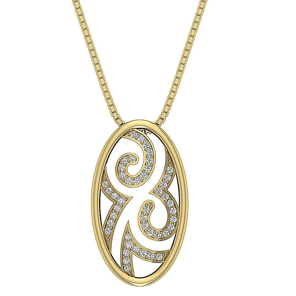 The Adriel Natural Round Diamond 14k Solid Gold designer Oval Fashion Pendant 0.98 inch