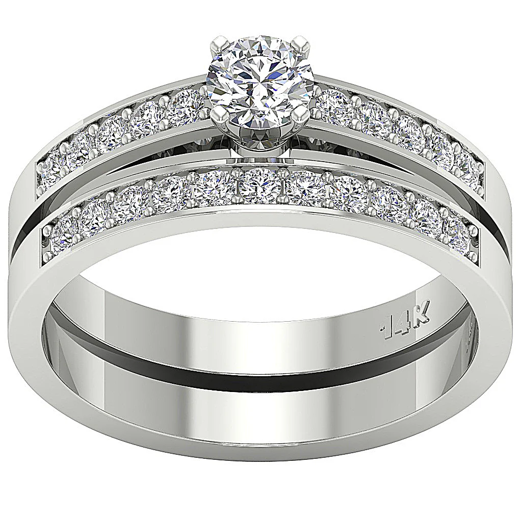 The Adriel Genuine Diamond 14k White Gold Prong Set Bridal Wedding Ring Set