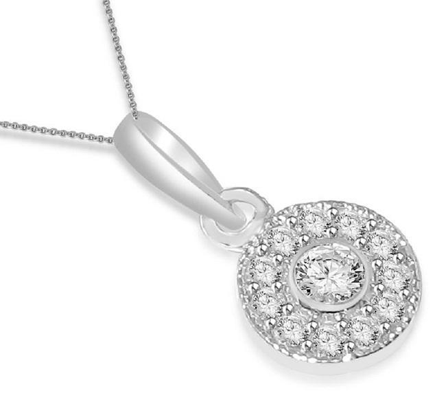 The Aidan Natural Round Diamond Circle Halo Pendant Prong & Bezel Setting 14K White Gold - Image 3