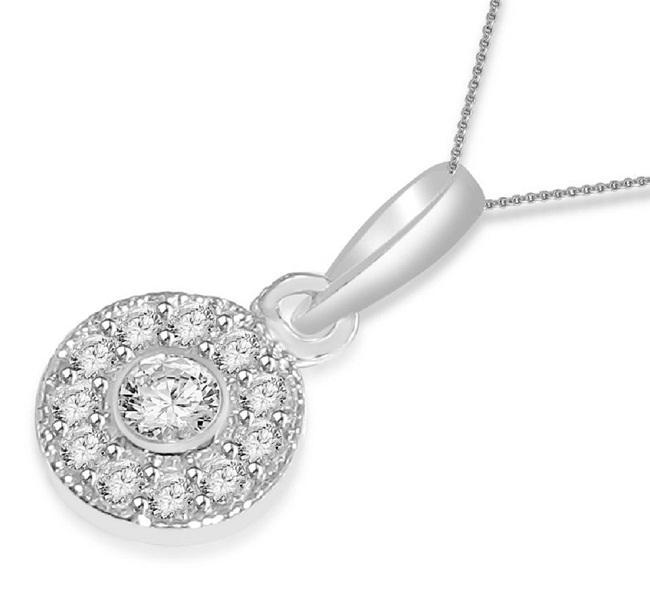 The Aidan Natural Round Diamond Circle Halo Pendant Prong & Bezel Setting 14K White Gold - Image 5