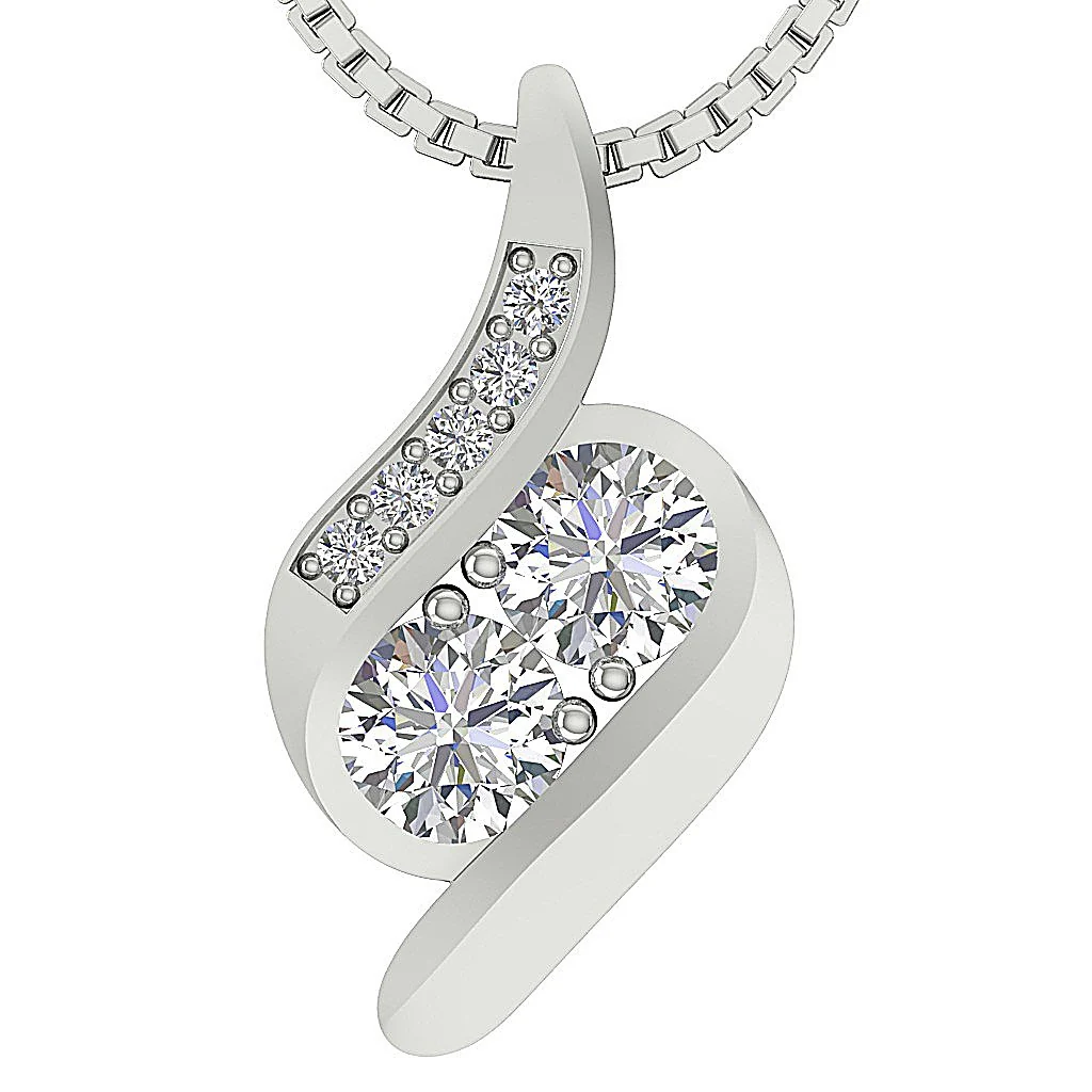 The Alejandro 14K Solid Gold Round Brilliant Cut Diamond Forever 2 Stone Pendant 0.75 inch - Image 5