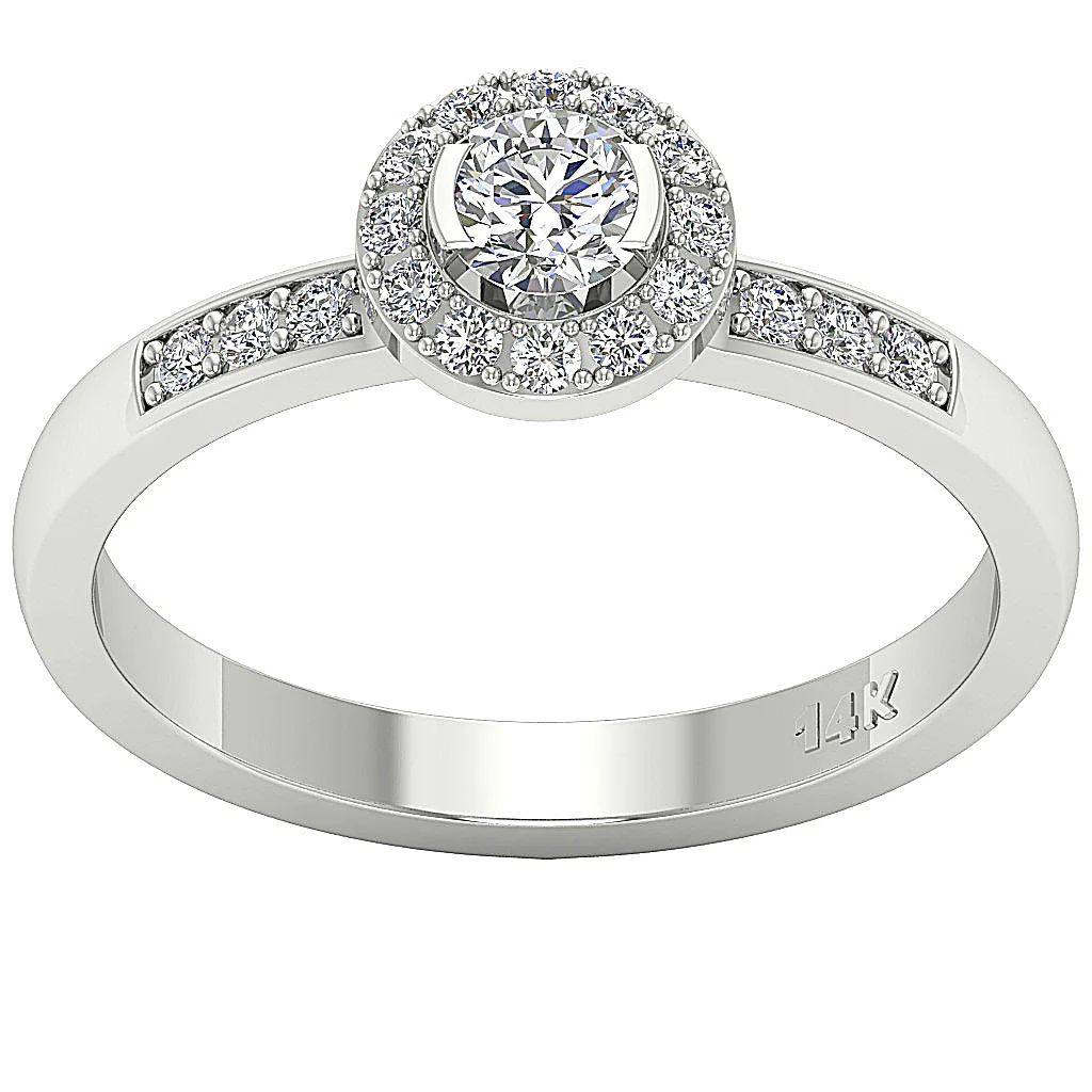The Alfredo Natural Diamond 14k White Gold Halo Solitaire Engagement Wedding Ring