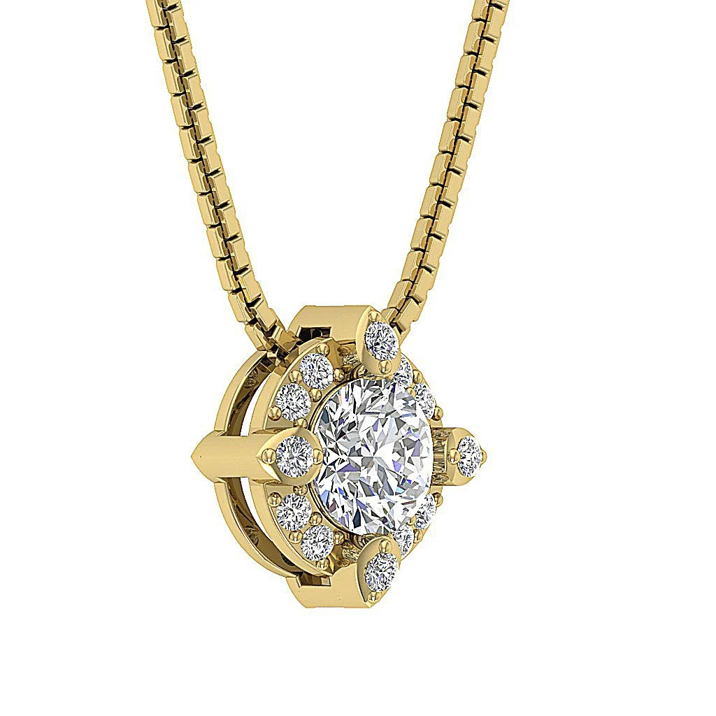 The Ali Elegant Solitaire Round Brilliant Cut Diamond Halo Cluster Pendant White Gold - Image 10