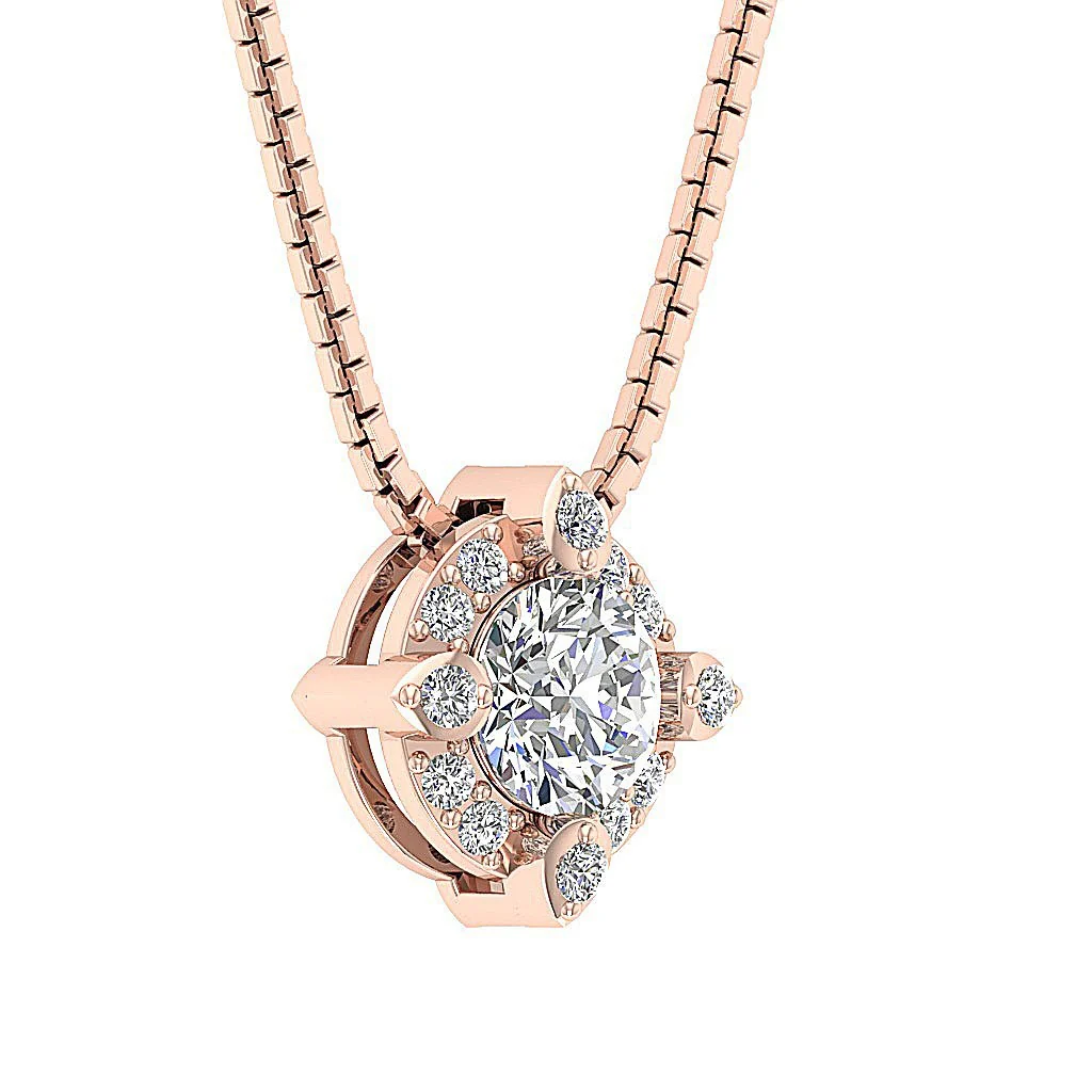 The Ali Elegant Solitaire Round Brilliant Cut Diamond Halo Cluster Pendant White Gold - Image 11