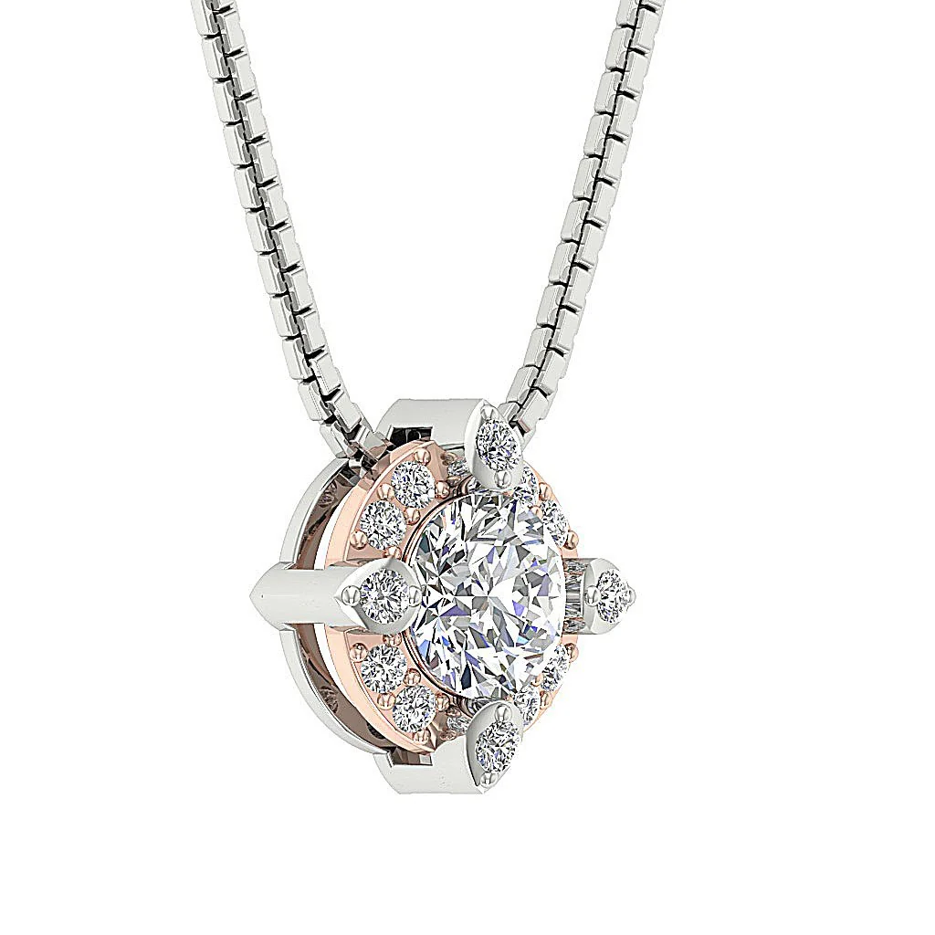The Ali Elegant Solitaire Round Brilliant Cut Diamond Halo Cluster Pendant White Gold - Image 12