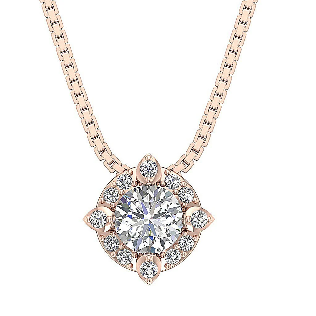 The Ali Elegant Solitaire Round Brilliant Cut Diamond Halo Cluster Pendant White Gold - Image 3