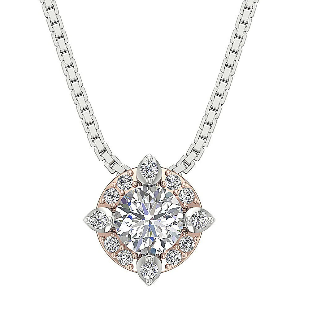 The Ali Elegant Solitaire Round Brilliant Cut Diamond Halo Cluster Pendant White Gold - Image 4