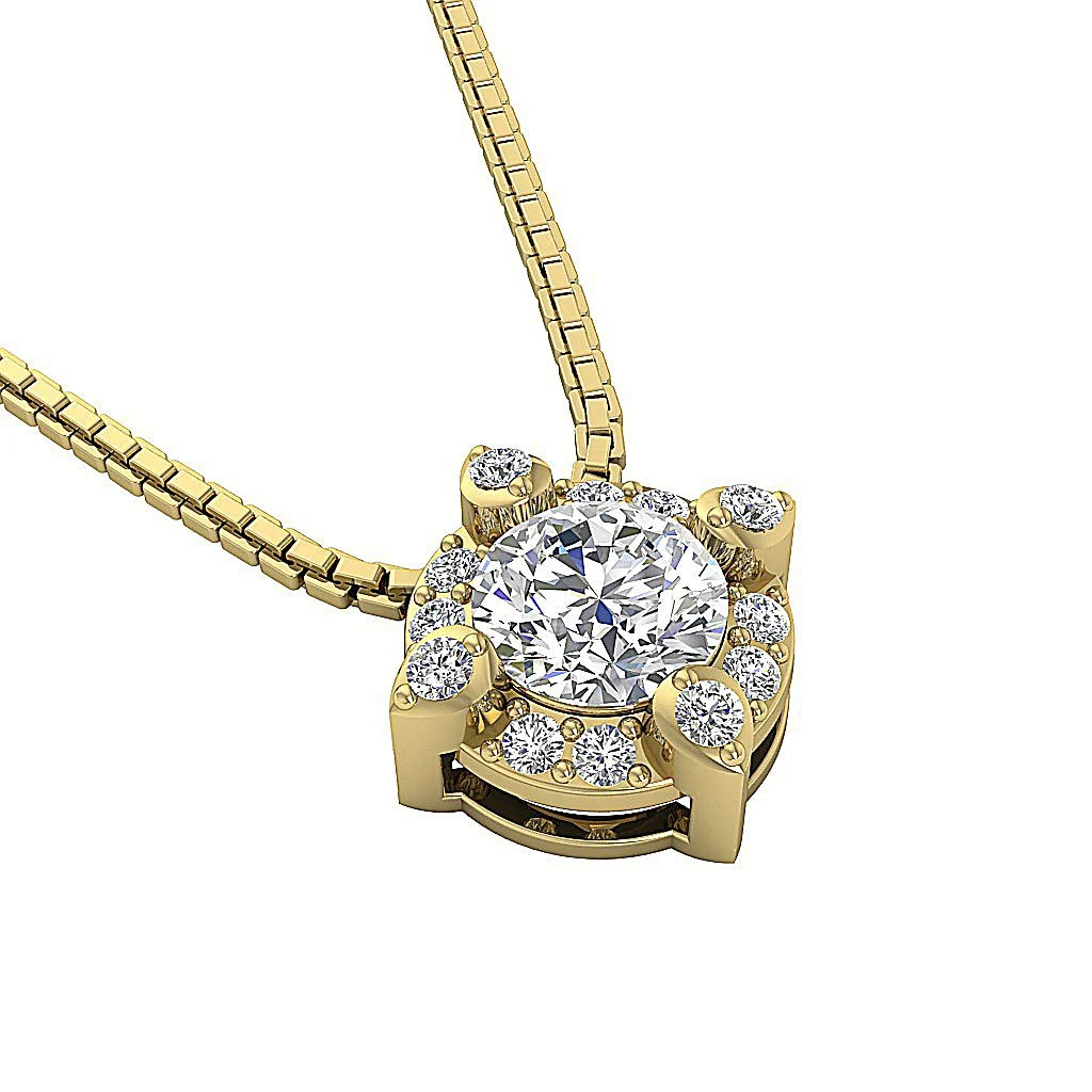 The Ali Elegant Solitaire Round Brilliant Cut Diamond Halo Cluster Pendant White Gold - Image 6