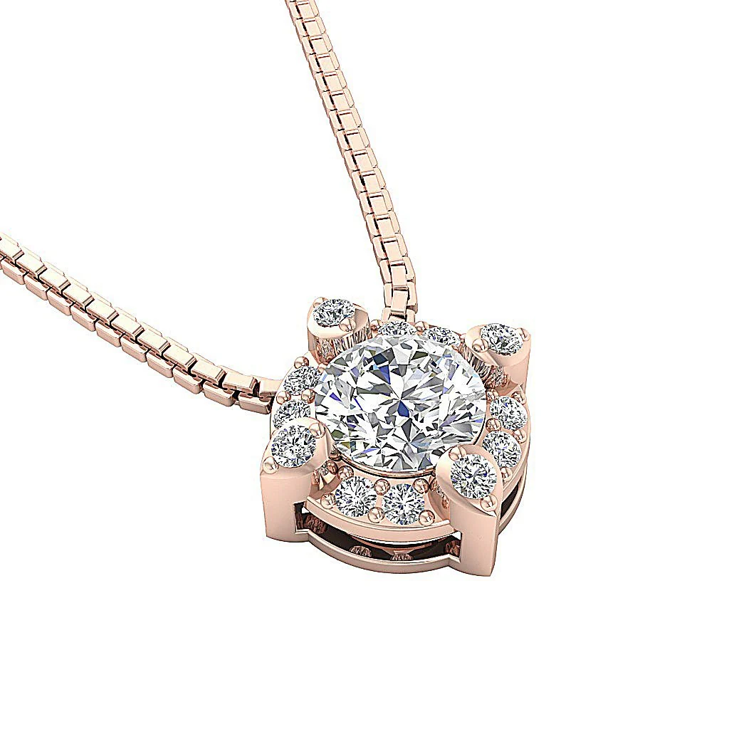 The Ali Elegant Solitaire Round Brilliant Cut Diamond Halo Cluster Pendant White Gold - Image 7