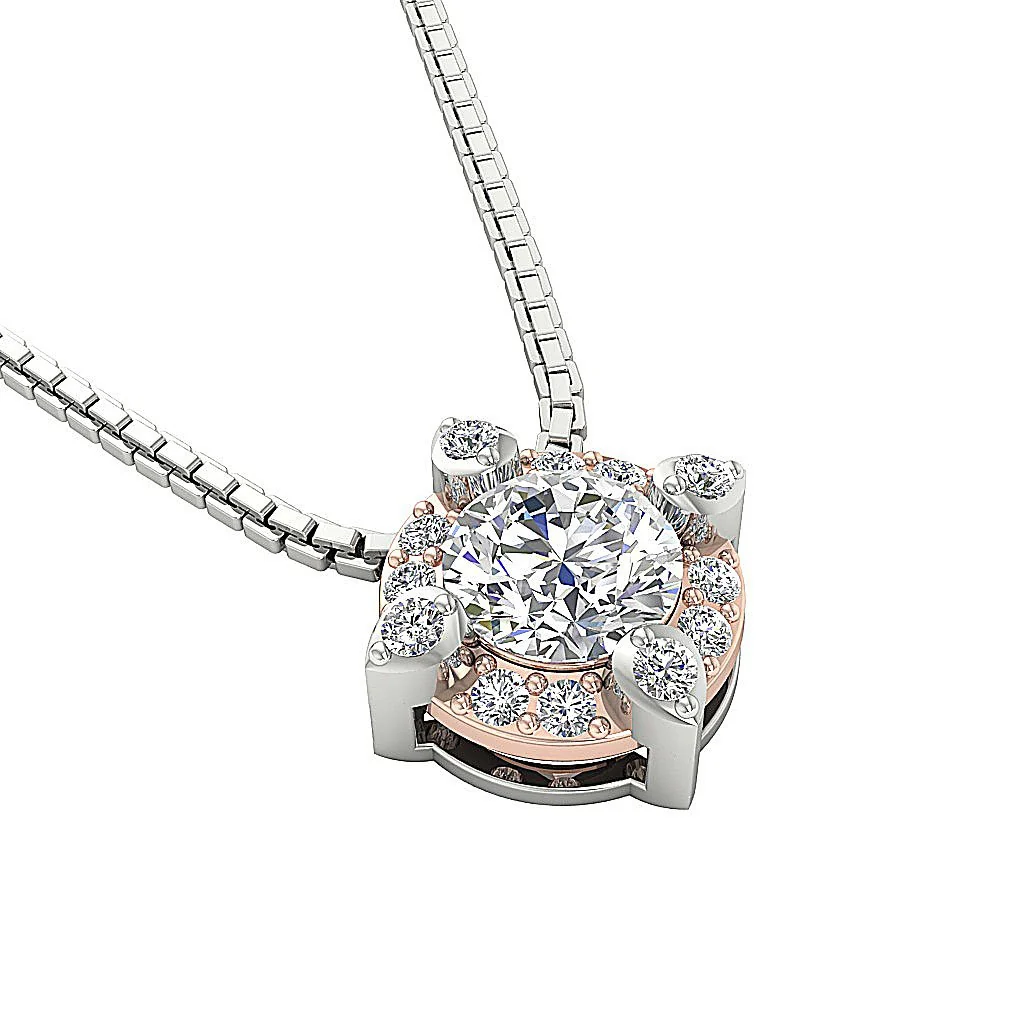 The Ali Elegant Solitaire Round Brilliant Cut Diamond Halo Cluster Pendant White Gold - Image 8