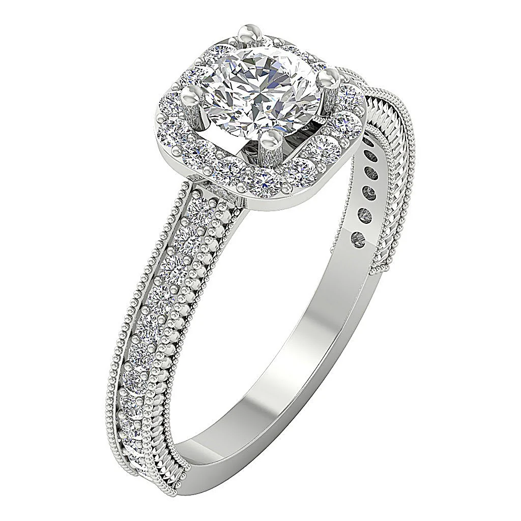 The Alonzo Natural Diamond 14k White Gold Square Halo Solitaire Engagement Ring - Image 3