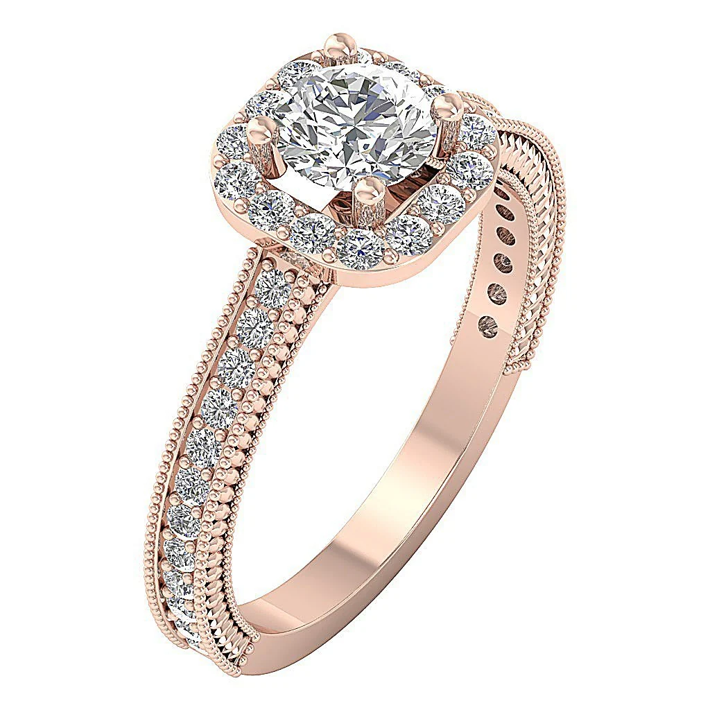 The Alonzo Natural Diamond 14k White Gold Square Halo Solitaire Engagement Ring - Image 4