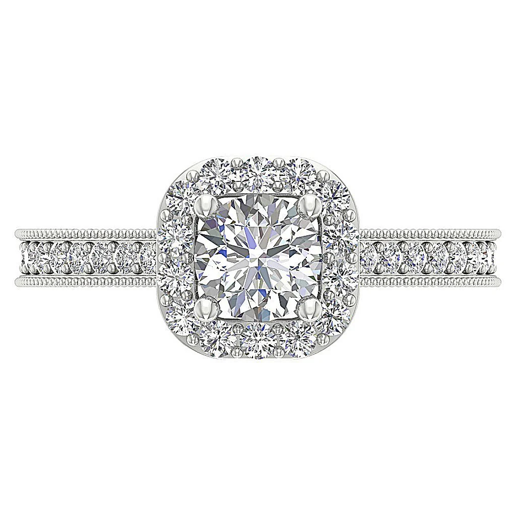 The Alonzo Natural Diamond 14k White Gold Square Halo Solitaire Engagement Ring - Image 6