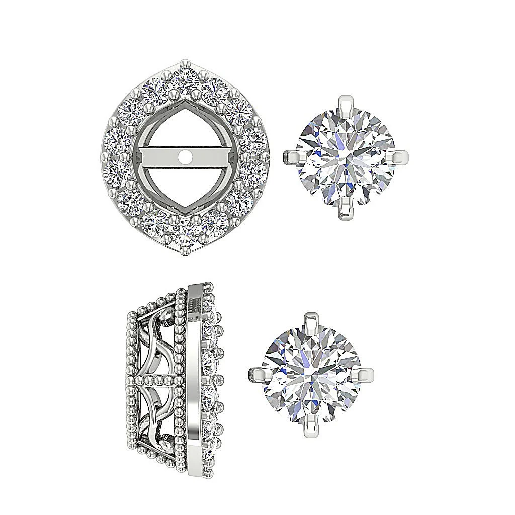 I1 G 1.40Carat Designer Removable Jacket Halo Solitaire Studs Earrings Round Diamond 14K Solid Gold - Image 12