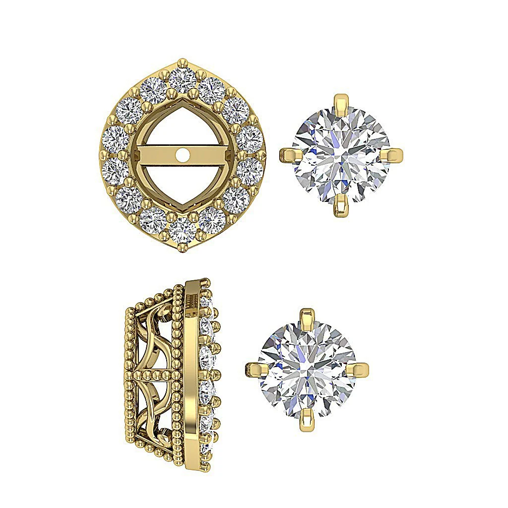 I1 G 1.40Carat Designer Removable Jacket Halo Solitaire Studs Earrings Round Diamond 14K Solid Gold - Image 13