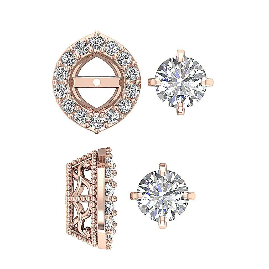 I1 G 1.40Carat Designer Removable Jacket Halo Solitaire Studs Earrings Round Diamond 14K Solid Gold - Image 14