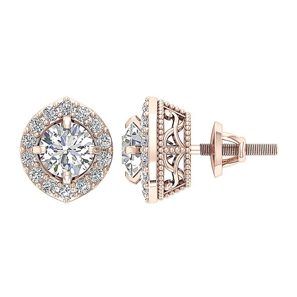 I1 G 1.40Carat Designer Removable Jacket Halo Solitaire Studs Earrings Round Diamond 14K Solid Gold - Image 4