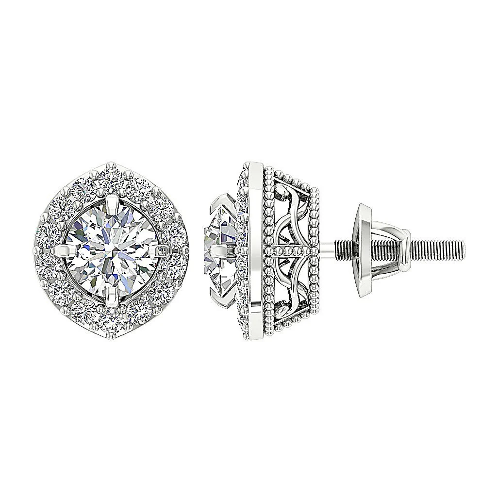 I1 G 1.40Carat Designer Removable Jacket Halo Solitaire Studs Earrings Round Diamond 14K Solid Gold - Image 5