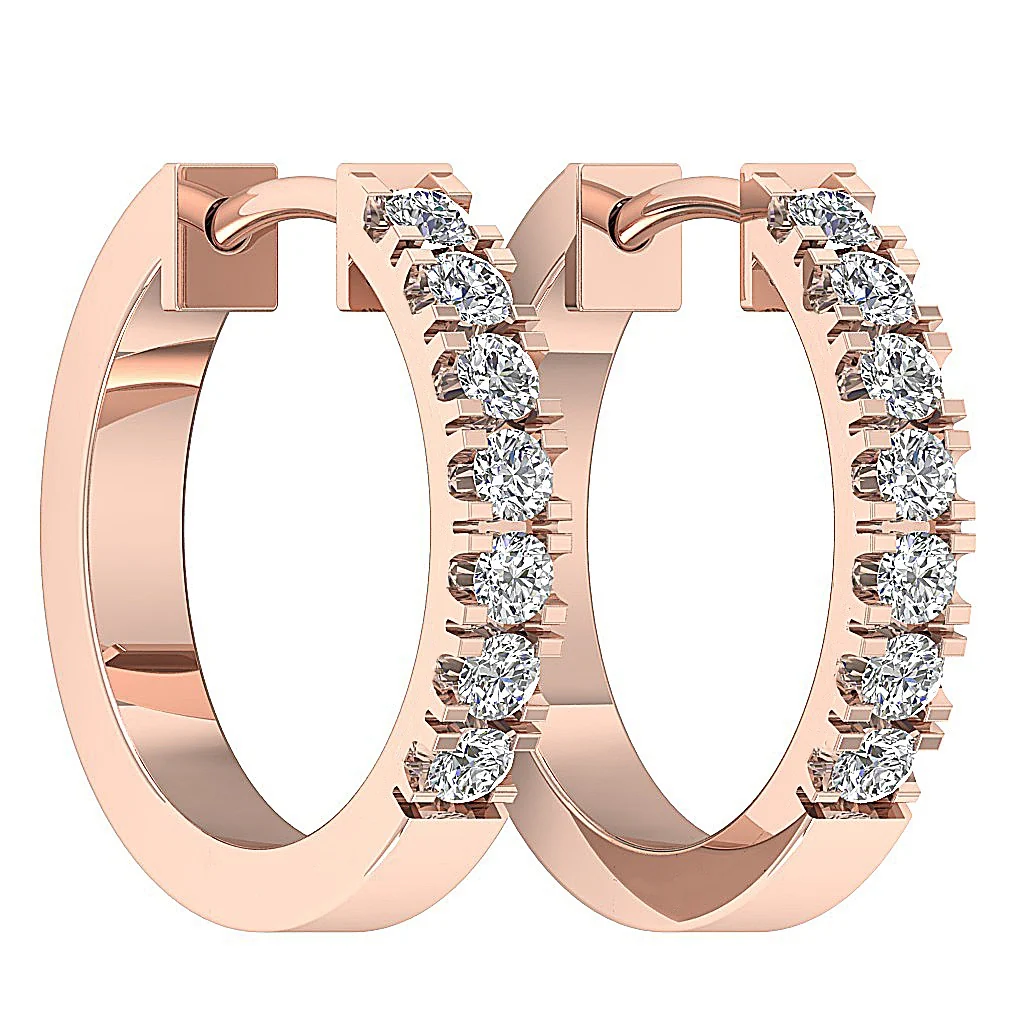 The Amari Round Brilliant Cut Diamond 14K Rose Gold Prong Set Hoop Earring - Image 10