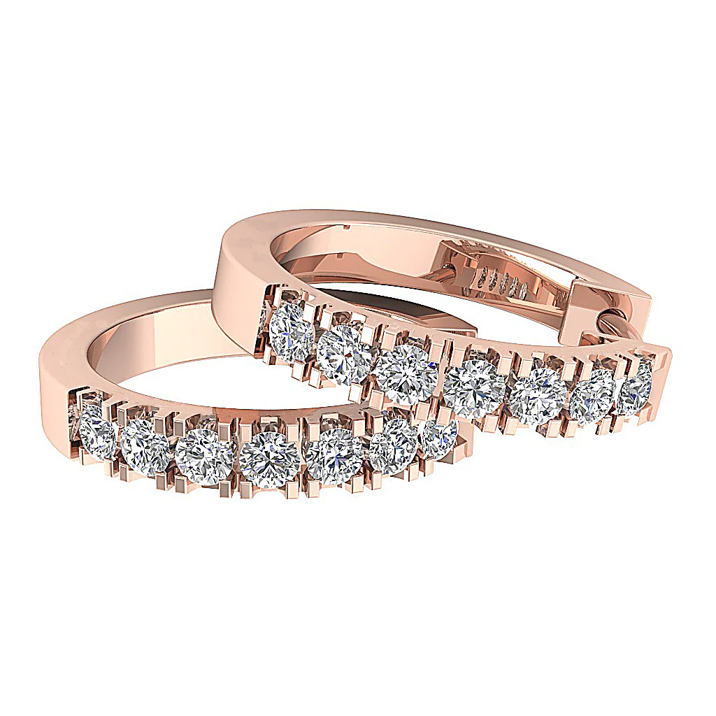 The Amari Round Brilliant Cut Diamond 14K Rose Gold Prong Set Hoop Earring - Image 13