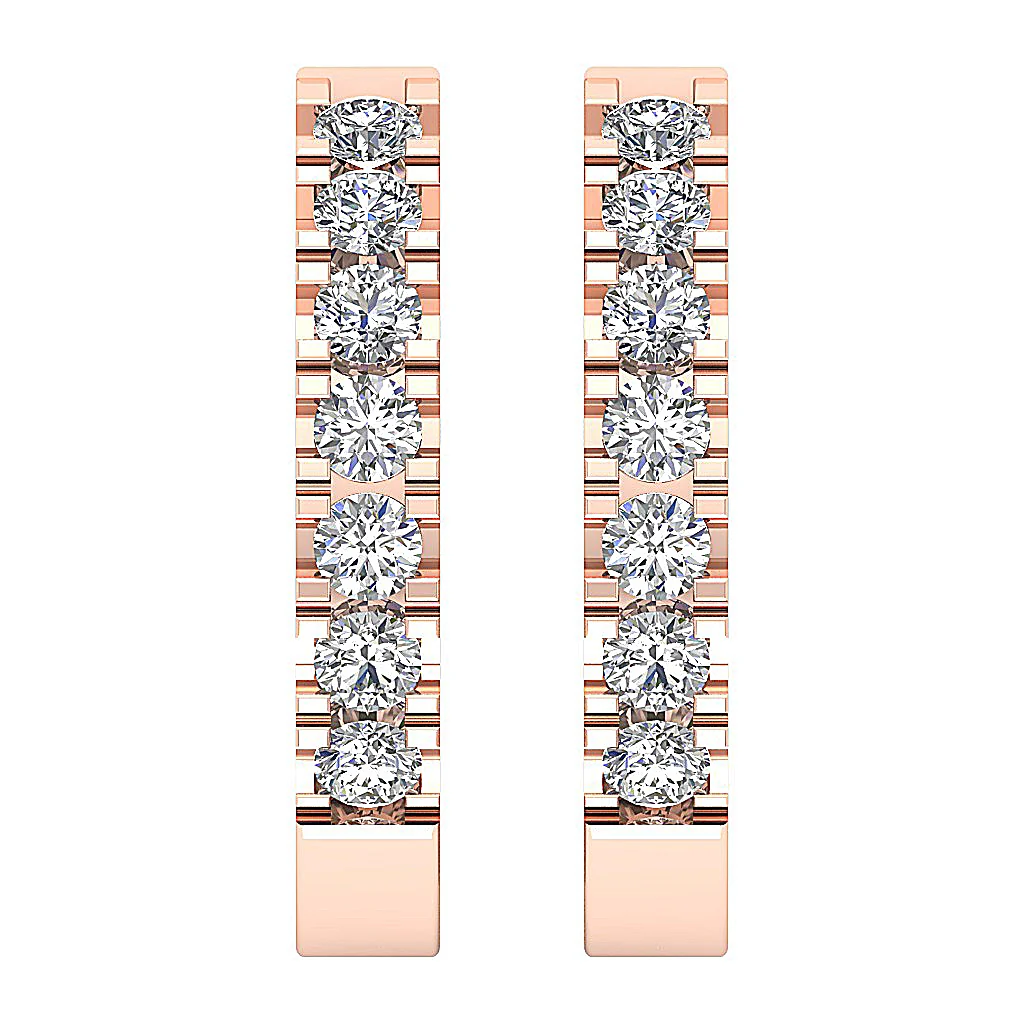 The Amari Round Brilliant Cut Diamond 14K Rose Gold Prong Set Hoop Earring - Image 4