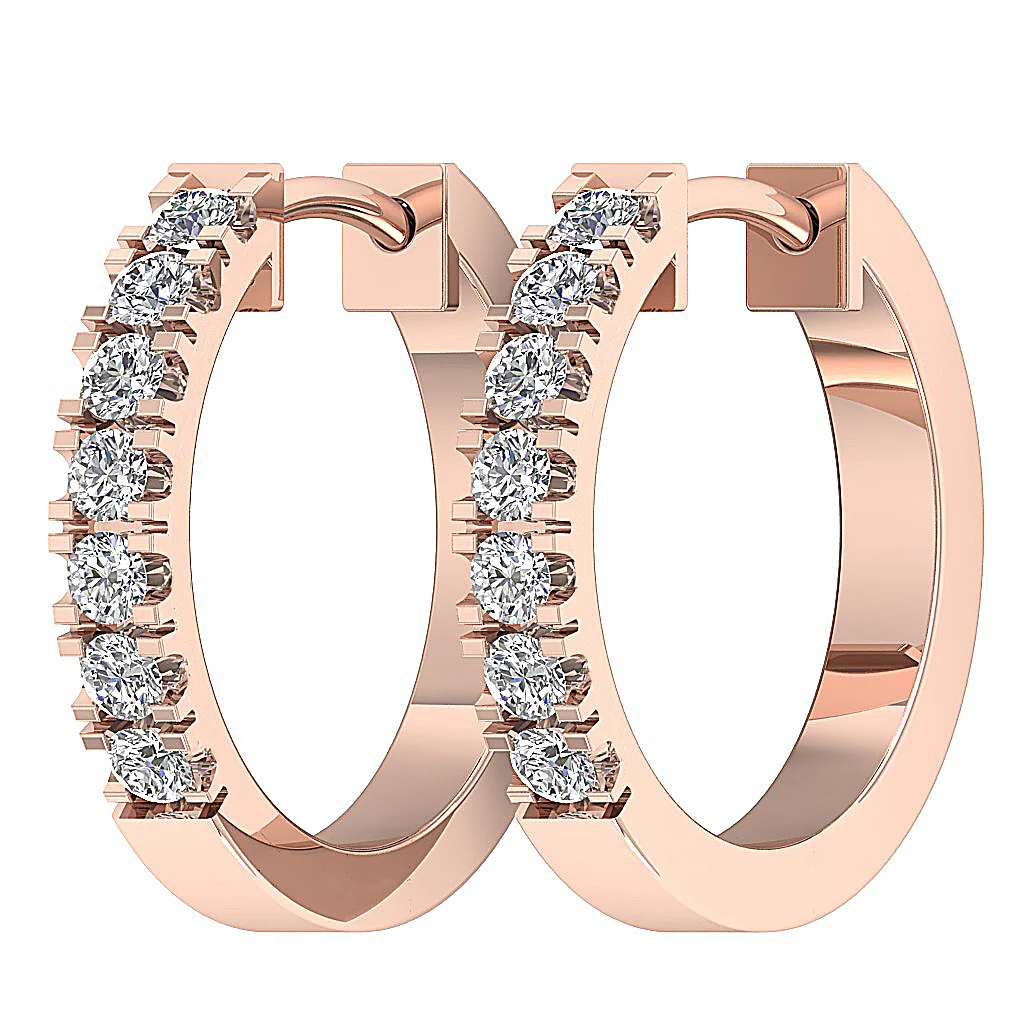 The Amari Round Brilliant Cut Diamond 14K Rose Gold Prong Set Hoop Earring - Image 7