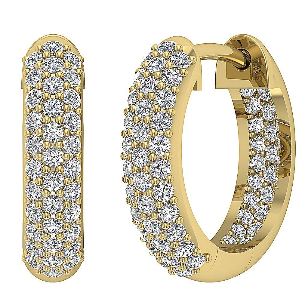 The Amelia Genuine Diamond 14K Yellow Gold 3 Row Inside Outside Hoops Earring