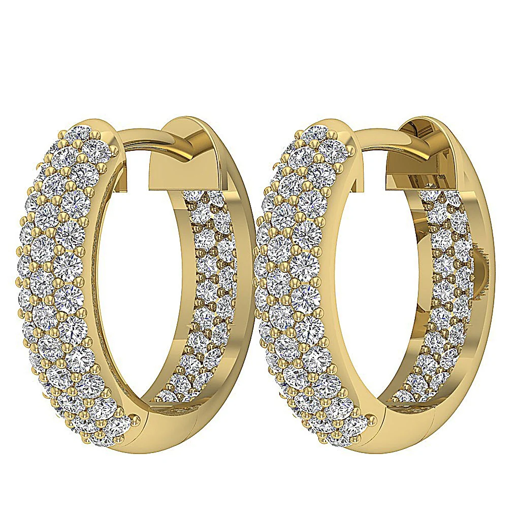 The Amelia Genuine Diamond 14K Yellow Gold 3 Row Inside Outside Hoops Earring - Image 10