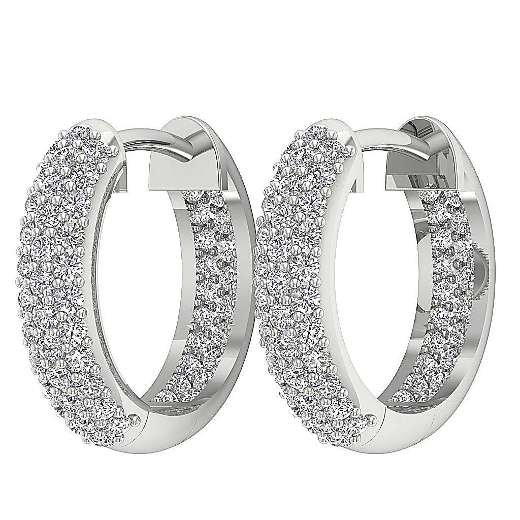 The Amelia Genuine Diamond 14K Yellow Gold 3 Row Inside Outside Hoops Earring - Image 11