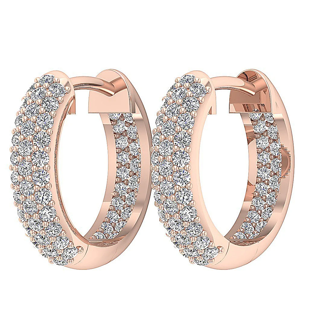 The Amelia Genuine Diamond 14K Yellow Gold 3 Row Inside Outside Hoops Earring - Image 12