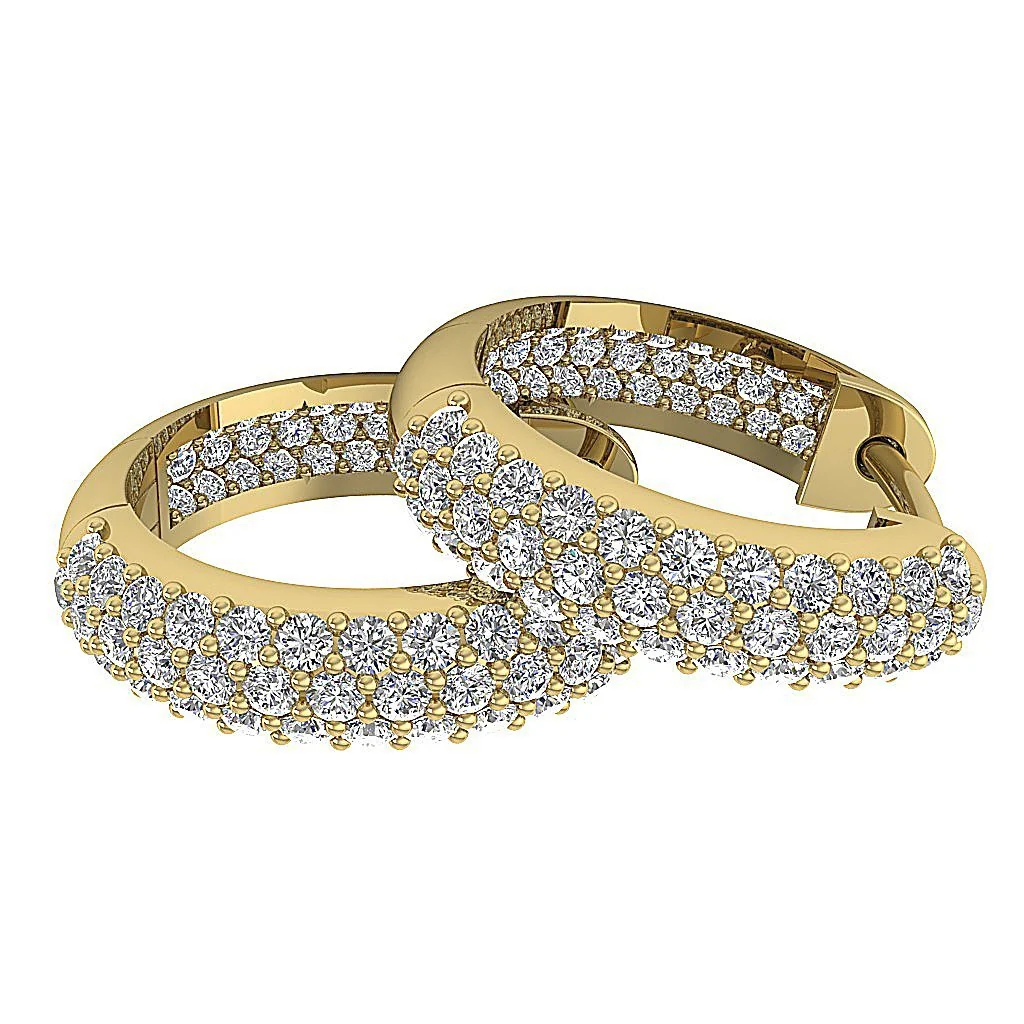 The Amelia Genuine Diamond 14K Yellow Gold 3 Row Inside Outside Hoops Earring - Image 13