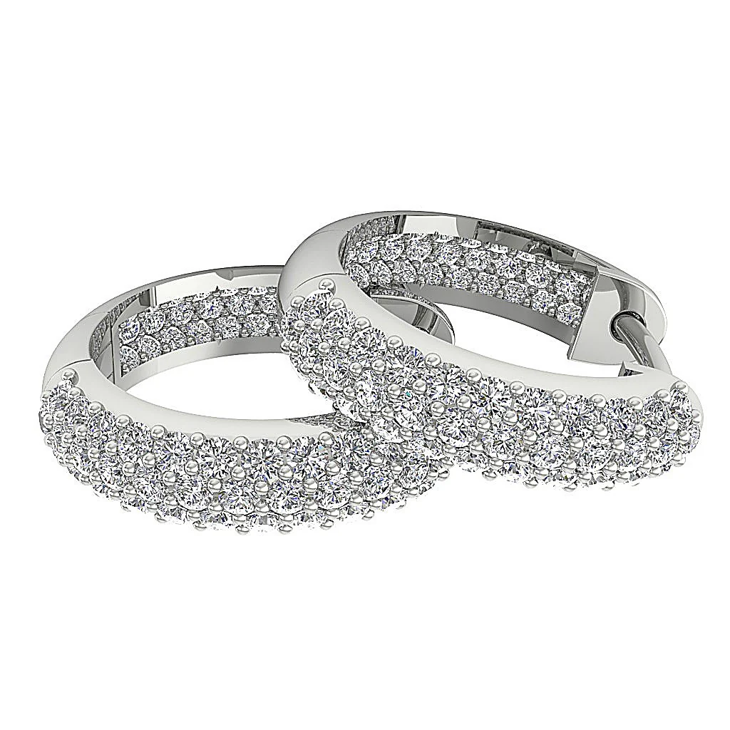 The Amelia Genuine Diamond 14K Yellow Gold 3 Row Inside Outside Hoops Earring - Image 14