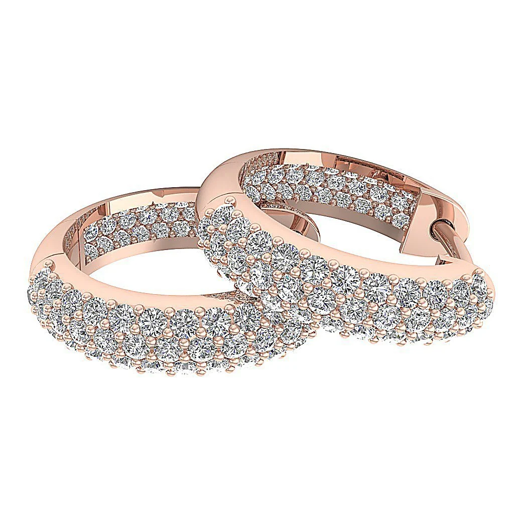 The Amelia Genuine Diamond 14K Yellow Gold 3 Row Inside Outside Hoops Earring - Image 15