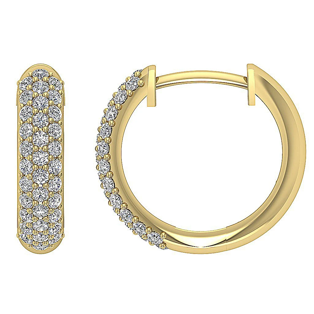 The Amelia Genuine Diamond 14K Yellow Gold 3 Row Inside Outside Hoops Earring - Image 4