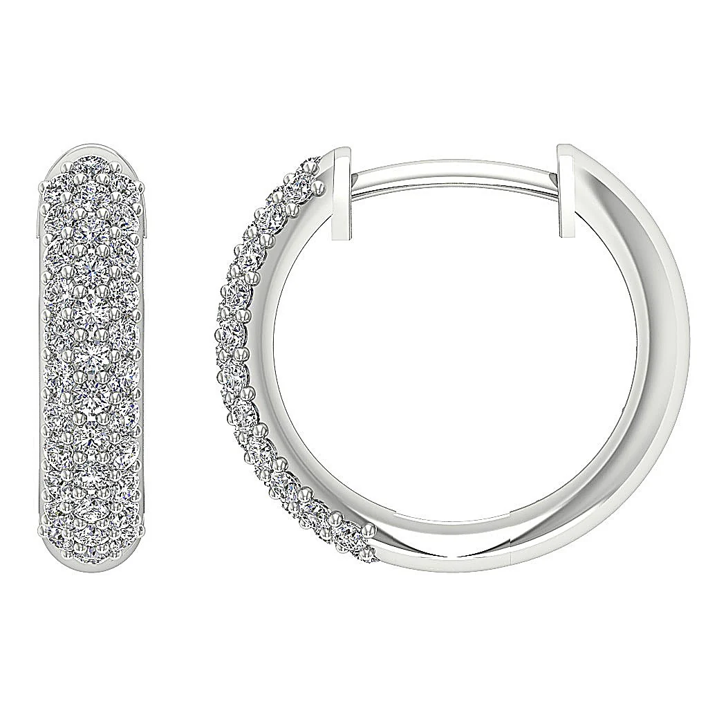 The Amelia Genuine Diamond 14K Yellow Gold 3 Row Inside Outside Hoops Earring - Image 5