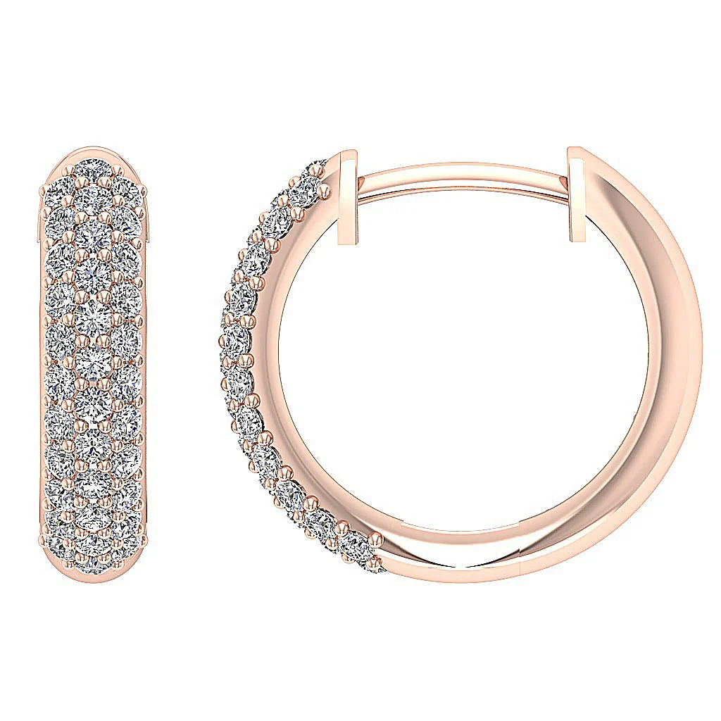 The Amelia Genuine Diamond 14K Yellow Gold 3 Row Inside Outside Hoops Earring - Image 6
