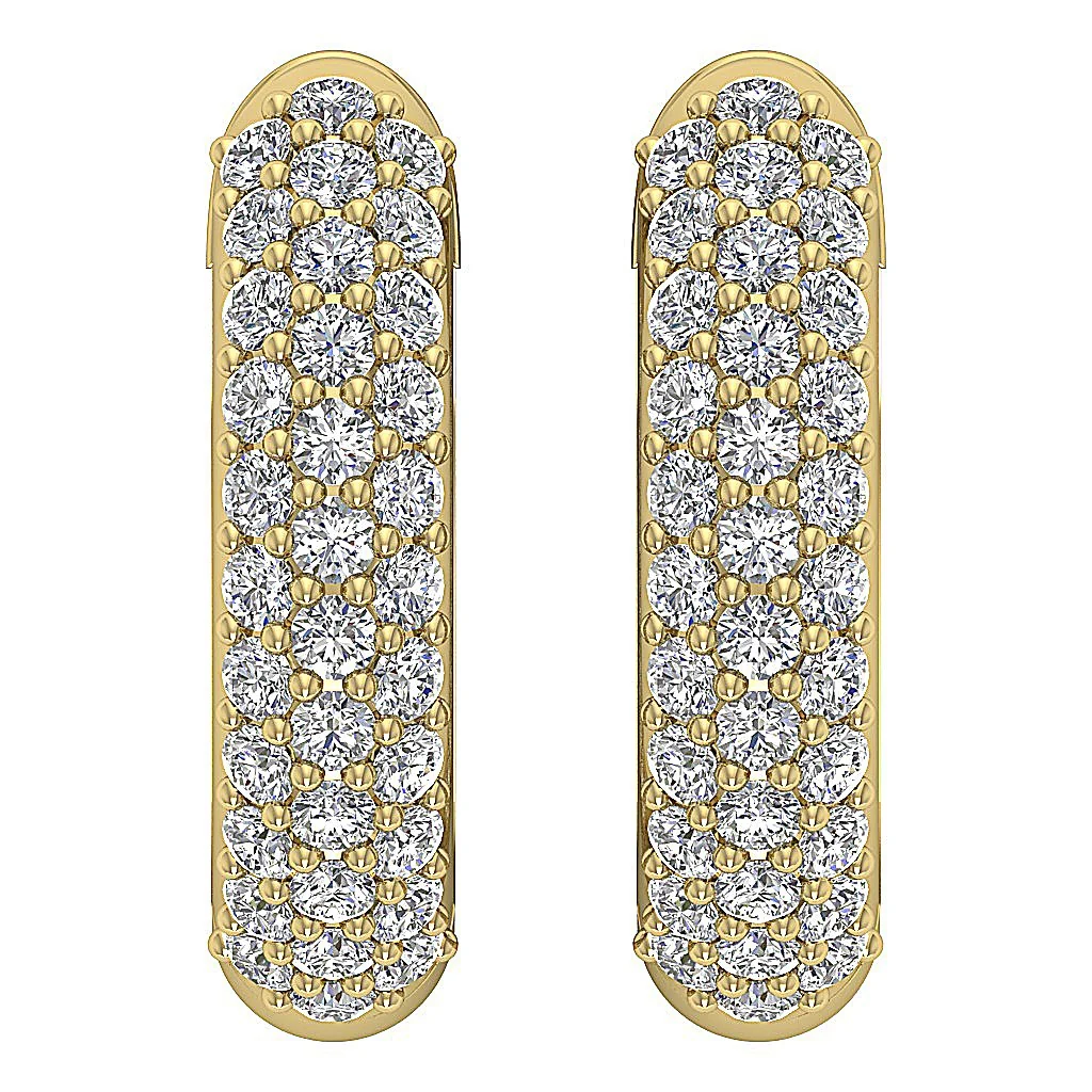 The Amelia Genuine Diamond 14K Yellow Gold 3 Row Inside Outside Hoops Earring - Image 7