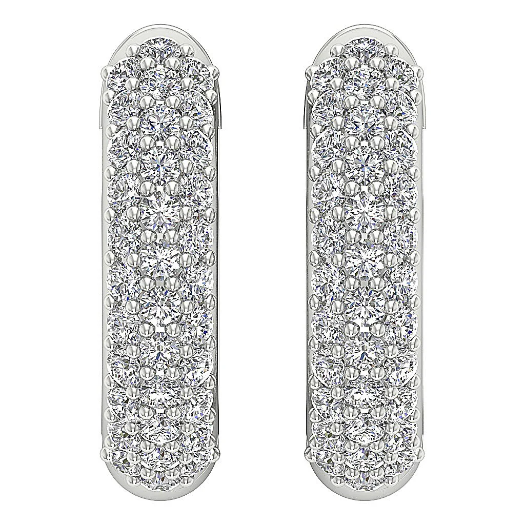 The Amelia Genuine Diamond 14K Yellow Gold 3 Row Inside Outside Hoops Earring - Image 8