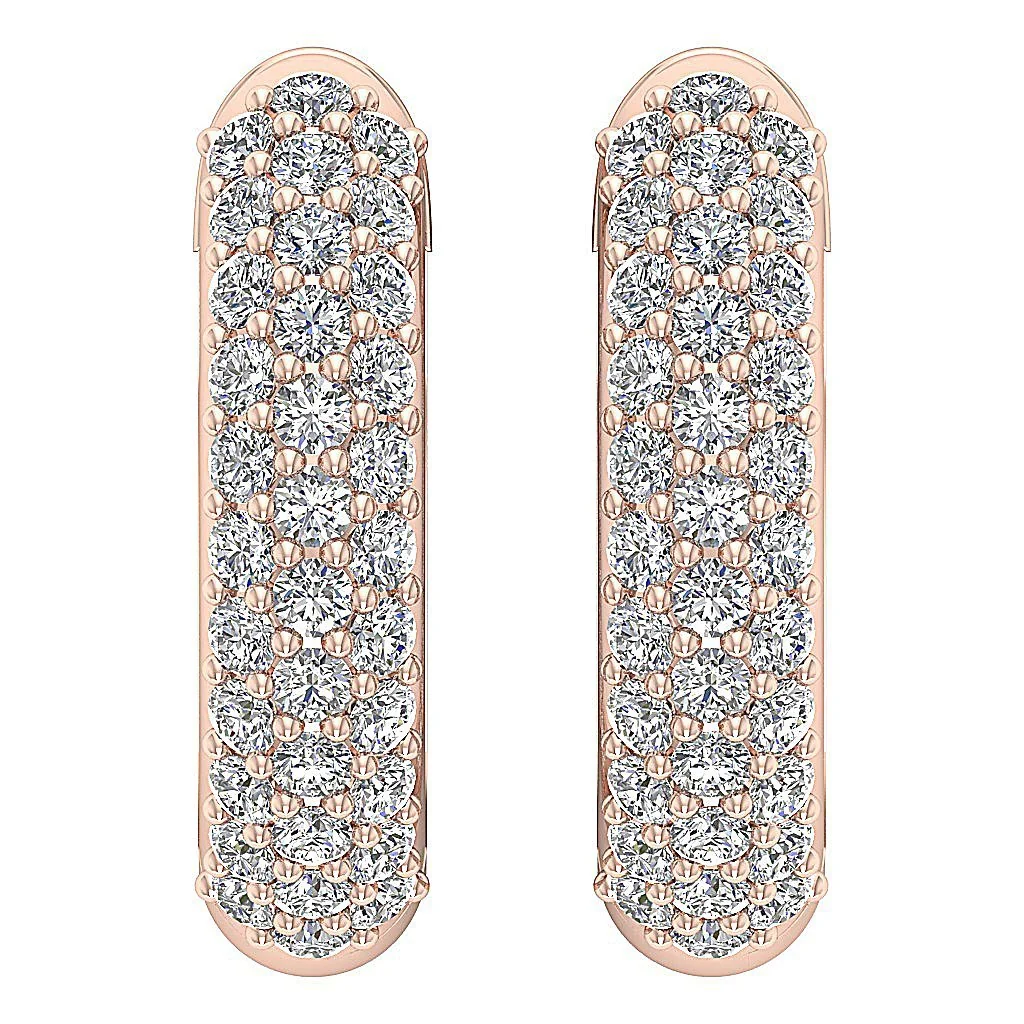 The Amelia Genuine Diamond 14K Yellow Gold 3 Row Inside Outside Hoops Earring - Image 9