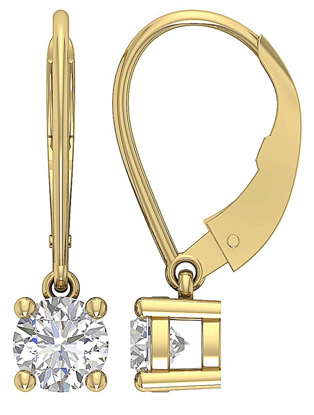 14k/18k Yellow Gold I1/SI1 G 1.50Ct Genuine Diamond Lever Back Solitaire Studs Earrings - Image 4