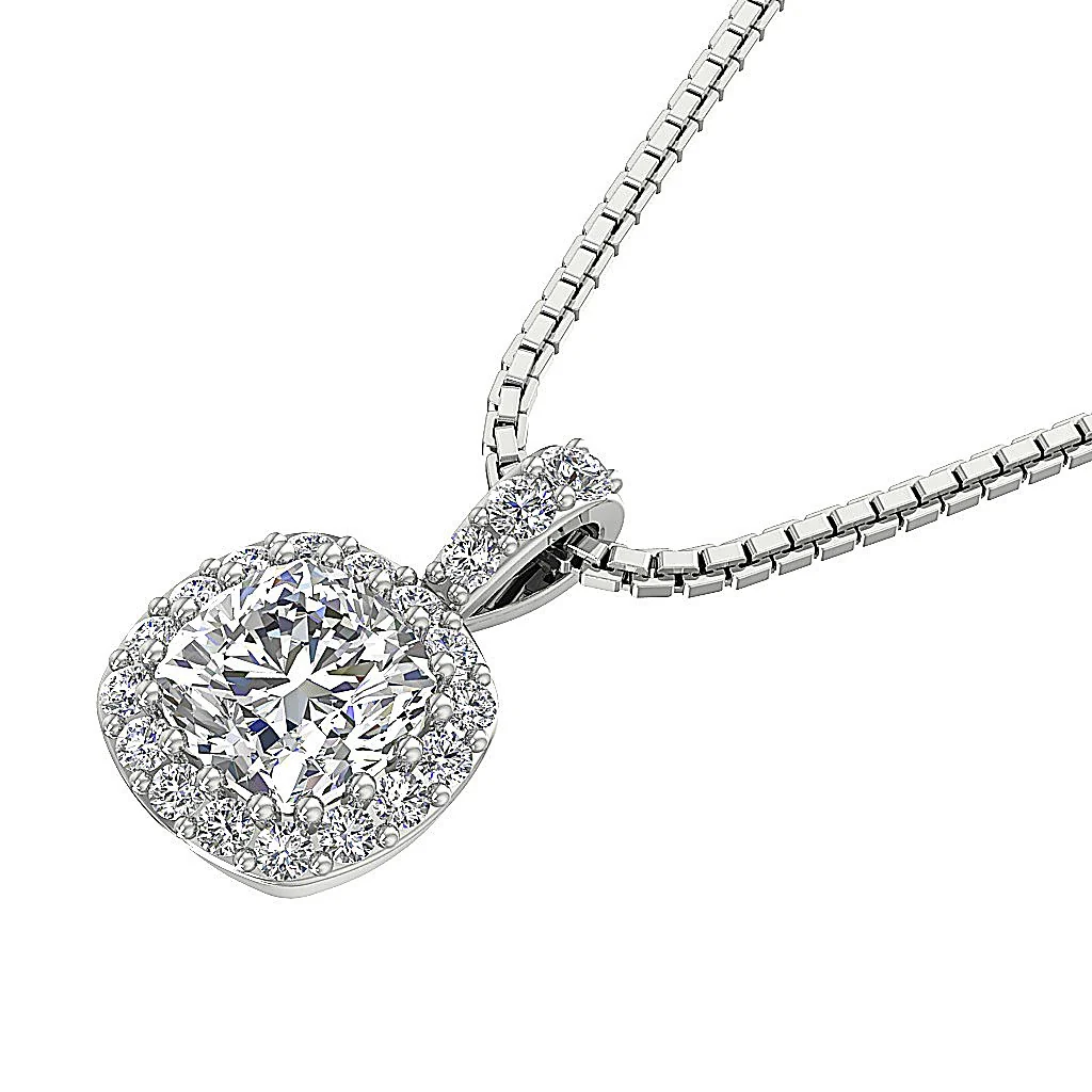 The Andre Solitaire Cushion Round Natural Diamond Halo Pendant 0.55 Inch 14K Yellow Gold - Image 2