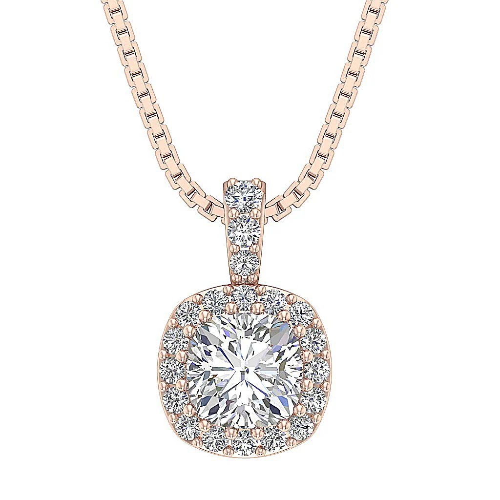 The Andre Solitaire Cushion Round Natural Diamond Halo Pendant 0.55 Inch 14K Yellow Gold - Image 3