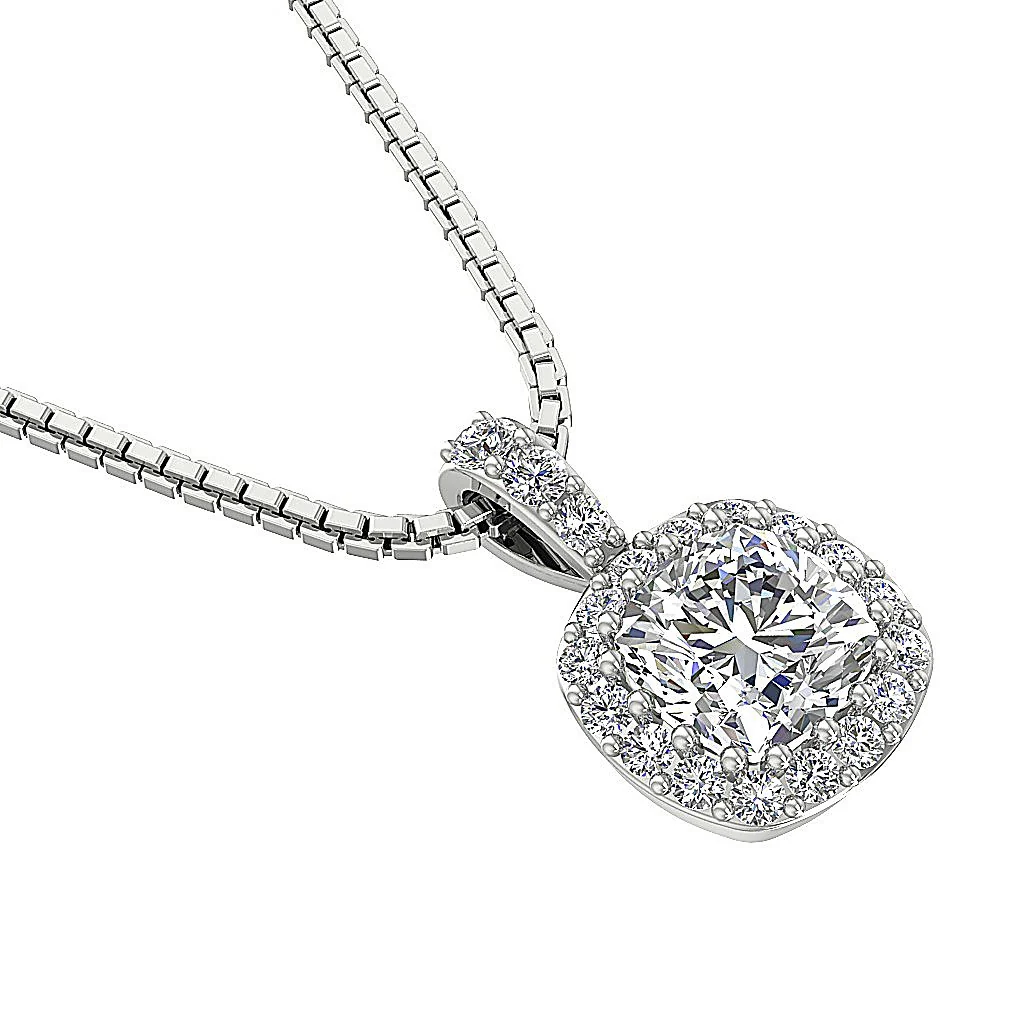 The Andre Solitaire Cushion Round Natural Diamond Halo Pendant 0.55 Inch 14K Yellow Gold - Image 4