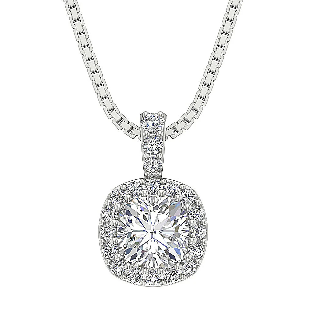 The Andre Solitaire Cushion Round Natural Diamond Halo Pendant 0.55 Inch 14K Yellow Gold - Image 5