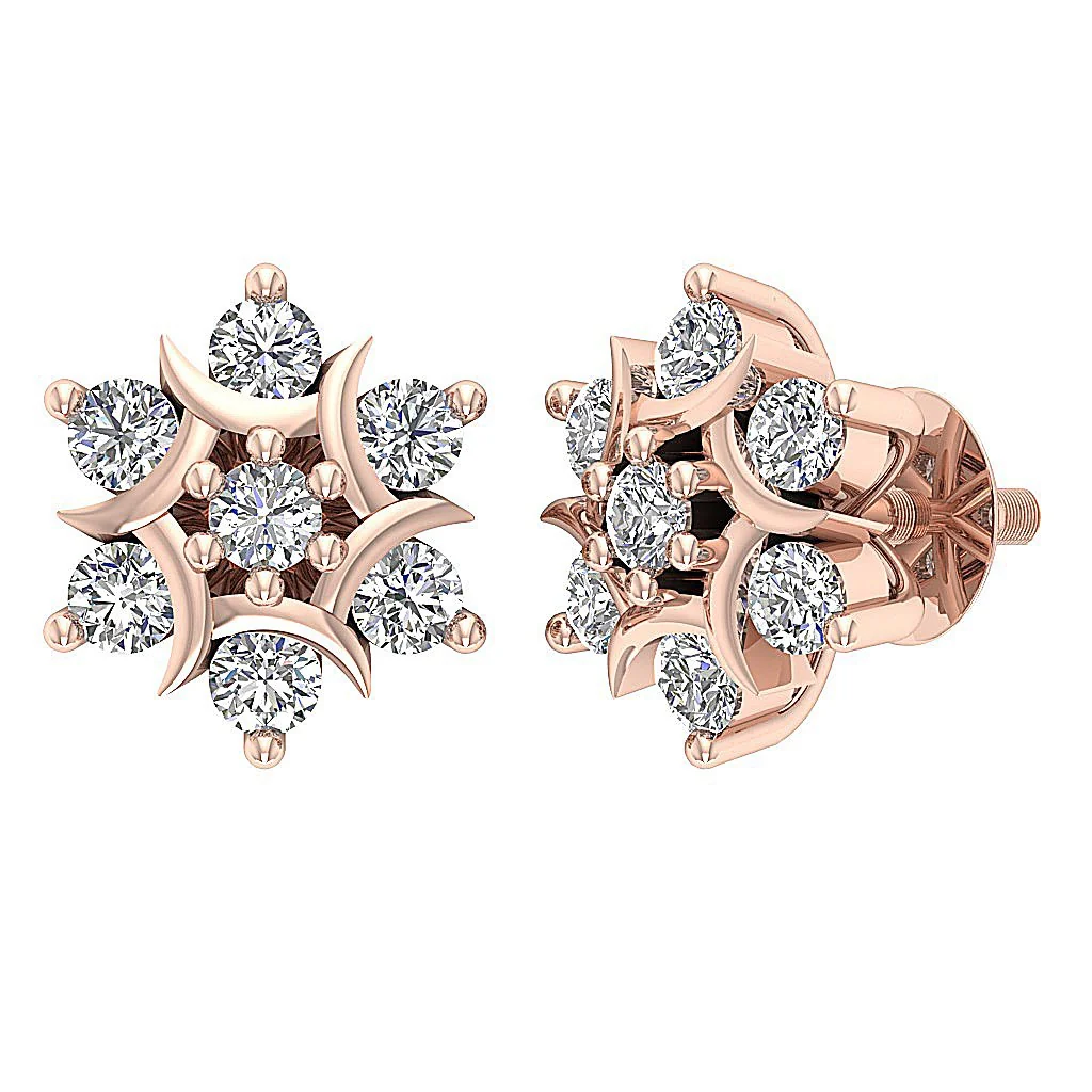 The Andrew Screw Back Designer Fashion Studs Earrings 14K Solid Gold Round Diamond - Image 2