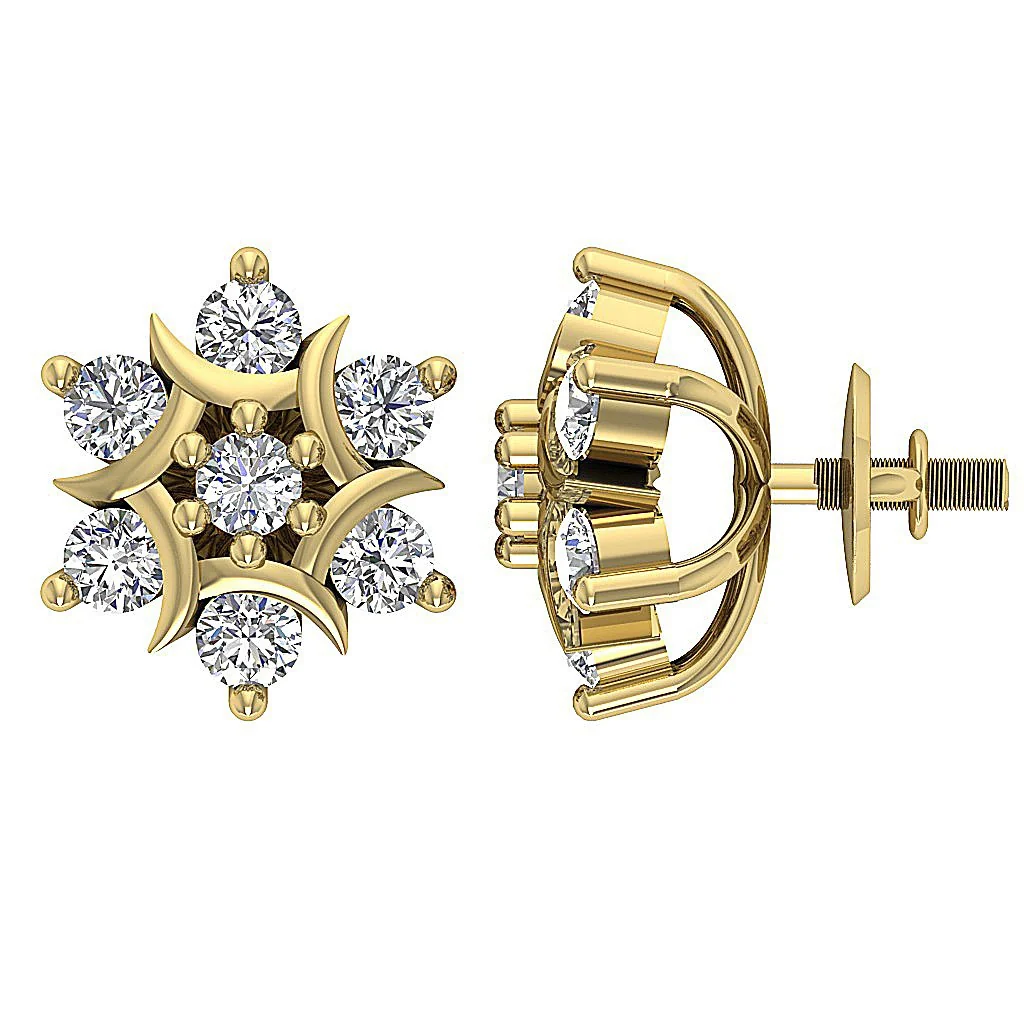 The Andrew Screw Back Designer Fashion Studs Earrings 14K Solid Gold Round Diamond - Image 6