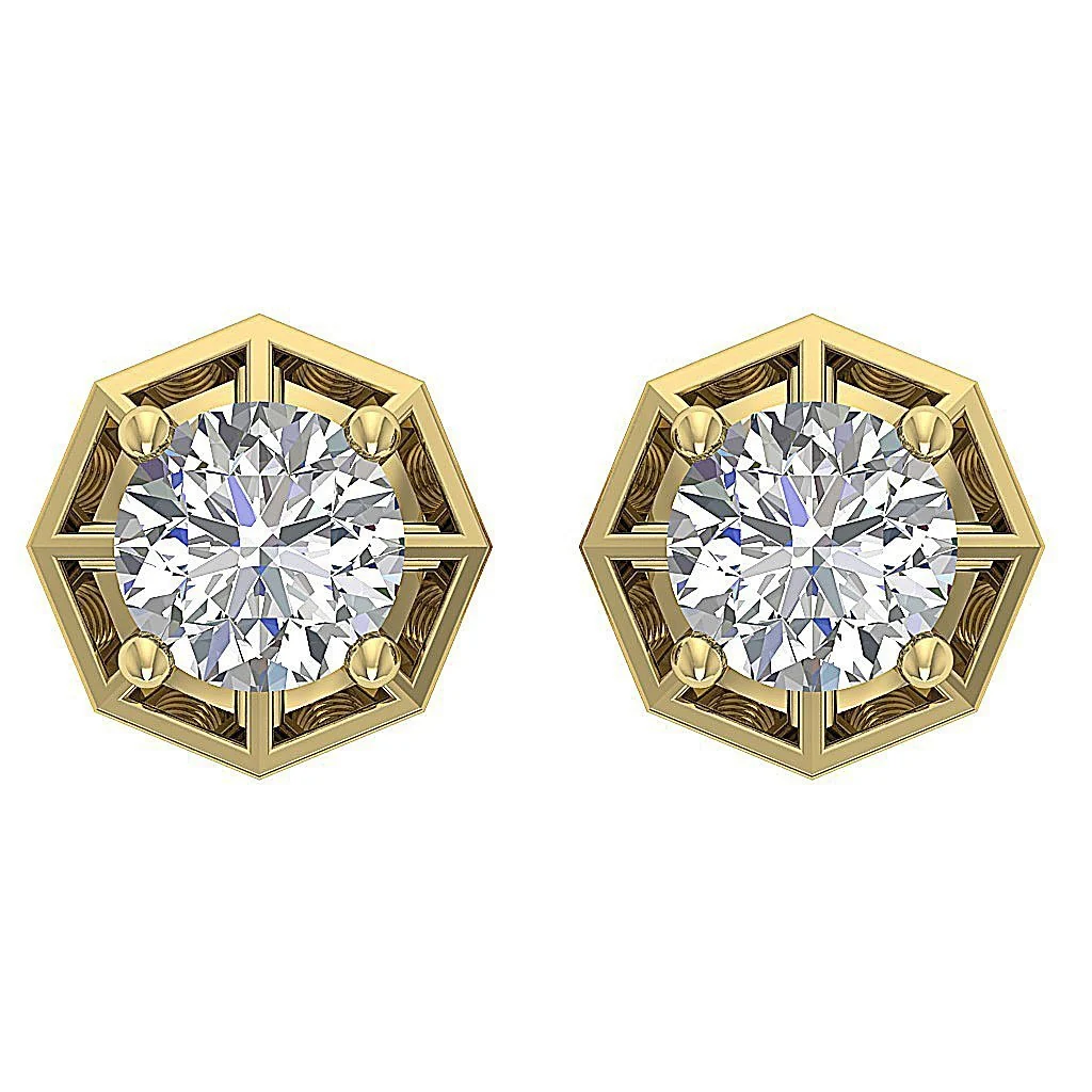 The Angel Solitaire Round Diamond Designer Studs Earrings 14k/18k White Yellow Rose Gold - Image 3