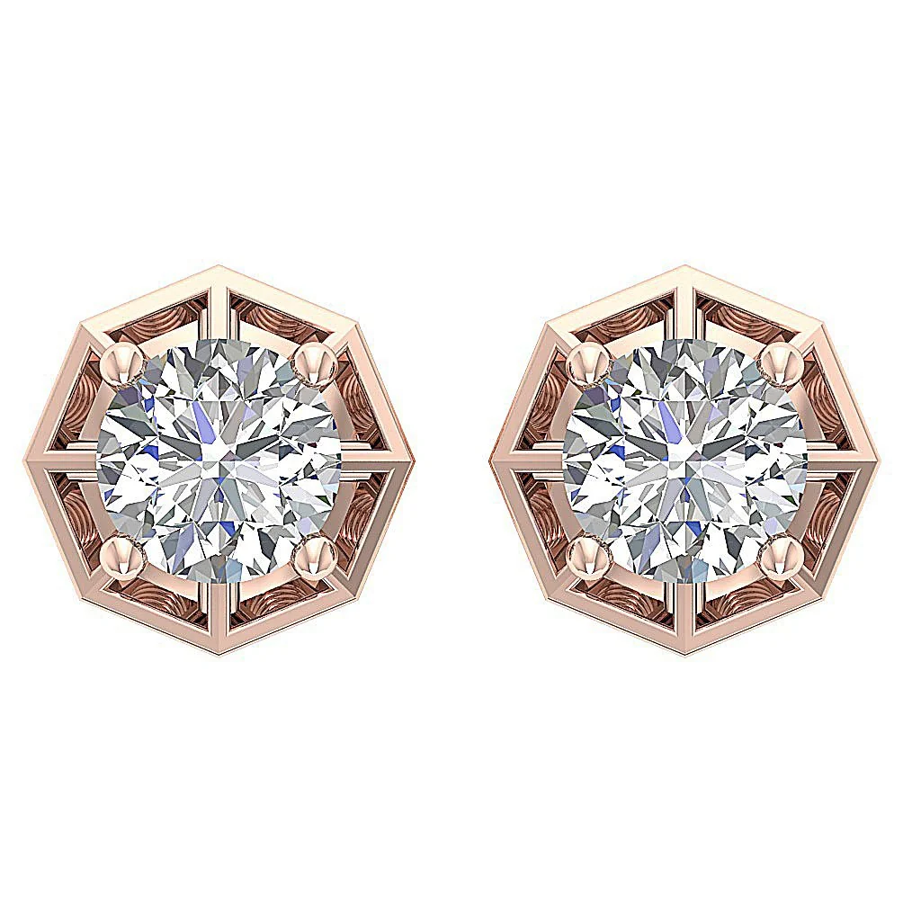 The Angel Solitaire Round Diamond Designer Studs Earrings 14k/18k White Yellow Rose Gold - Image 4